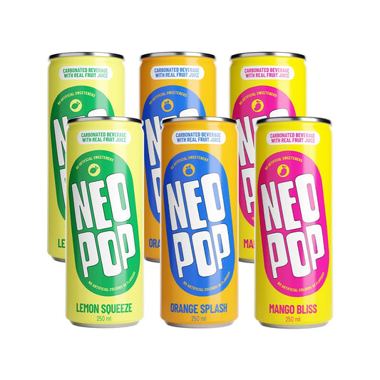 NEOPOP Variety Pack - Lemon, Orange & Mango Soda | 250 ml x 6 cans