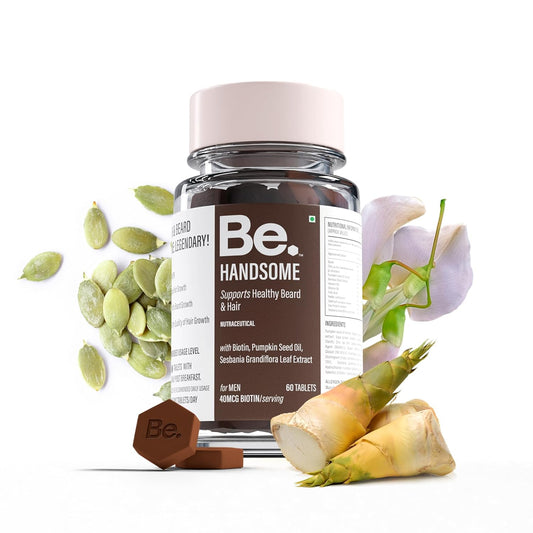 Be. Handsome Biotin Tablets for Hair Growth & Beard Enhancement for Men | 60 Capsules