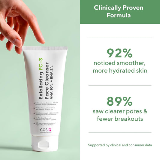 Cos-IQ Exfoliating Face Wash for Oily & Dry Skin | Face Cleanser for Acne, Pimples, Skin Brightening, Dirt & Oil Control | 100ml