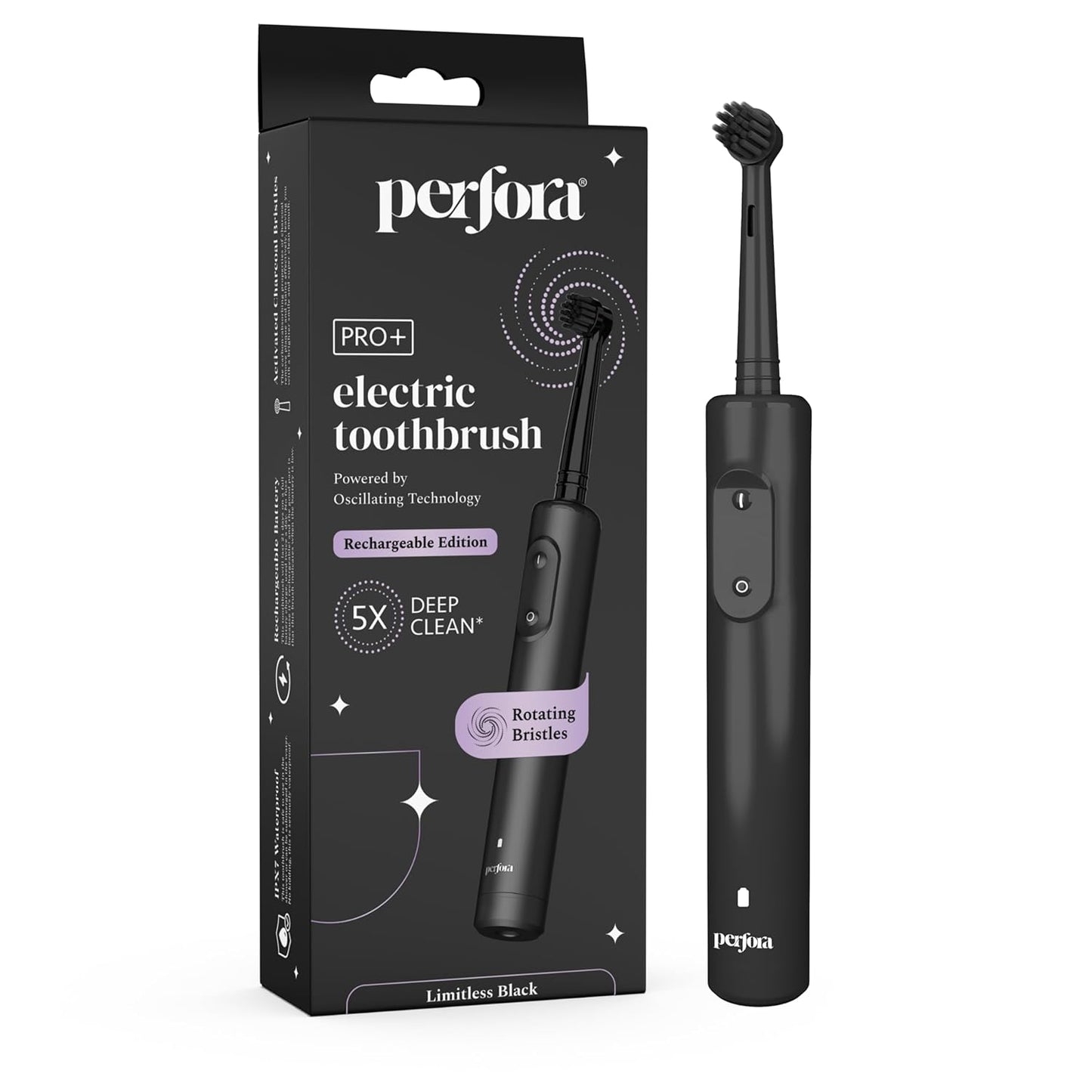 Perfora PRO Oscillating Electric Toothbrush, 8800 RPM, 1 Mode, 2 min Auto Timer (Limitless Black)