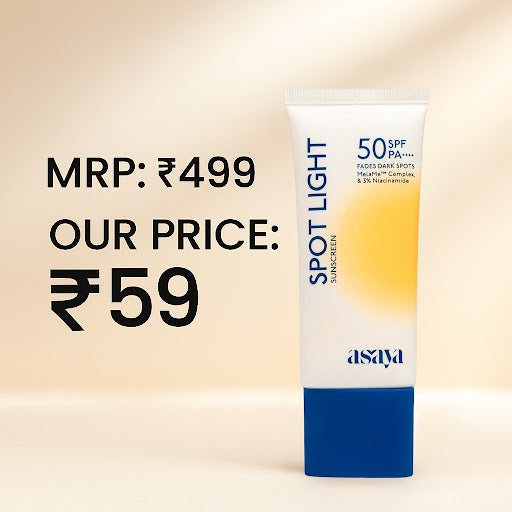 Asaya Spot Light Sunscreen SPF 50 PA++++ | UVA/B Blue Light Protect | Oil-free | For Men & Women | Oily, Dry, Sensitive & Combination Skin | 50 ml