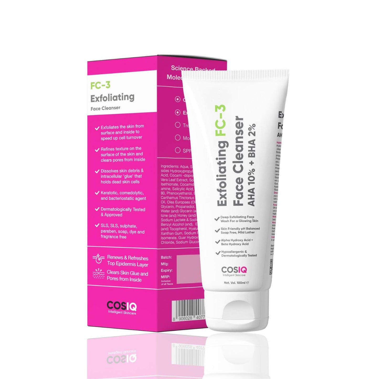 Cos-IQ Exfoliating Face Wash for Oily & Dry Skin | Face Cleanser for Acne, Pimples, Skin Brightening, Dirt & Oil Control | 100ml