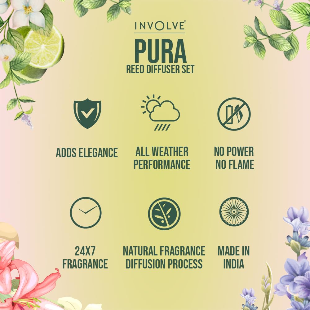 Involve Pura Reed Diffuser Set |Oil Diffuser with Free 10 Reed Sticks | 120ml (Pack of 2)