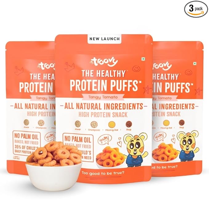 Troovy Healthy High Protein Puffs | Tangy Tomato Flavour | Pack of 3 (3 X 80 gm)