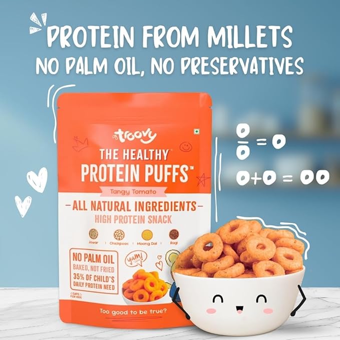 Troovy Healthy High Protein Puffs | Tangy Tomato Flavour | Pack of 3 (3 X 80 gm)