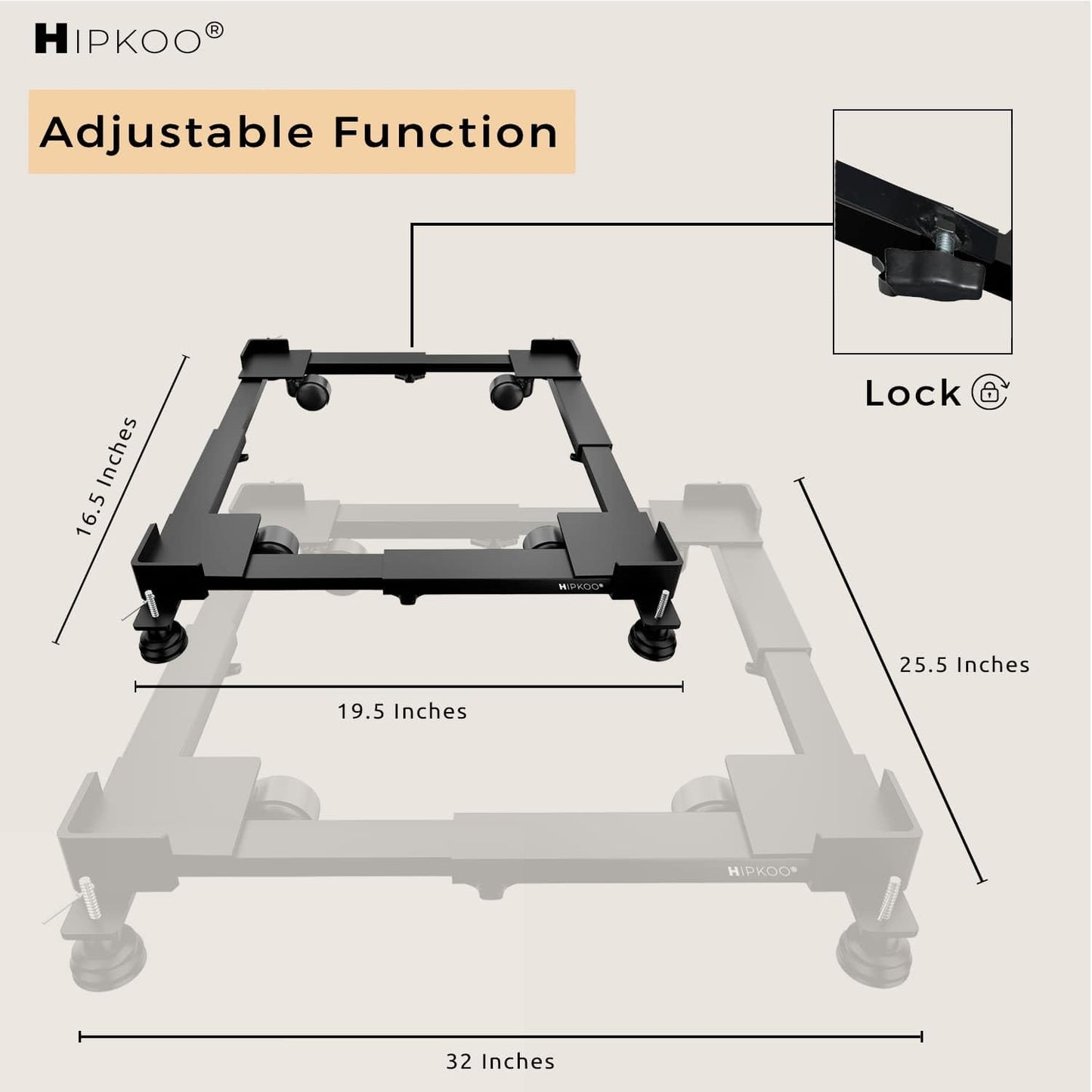 Hipkoo Washing Machine Stand/Trolley with Wheels (7–12 KG) | Adjustable Metal Stand & Anti-Vibration Pads Fits Semi or Front, Top Load Washing Machines, Fridge & Dishwasher, Black, 170 KG Capacity