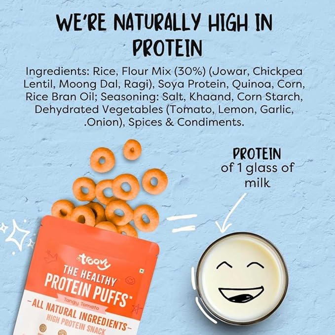 Troovy Healthy High Protein Puffs | Tangy Tomato Flavour | Pack of 3 (3 X 80 gm)