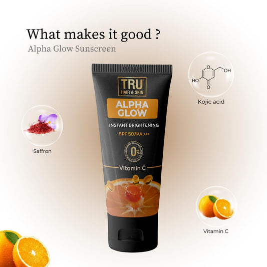 TRU HAIR & SKIN Alpha Glow Instant Brightening SPF 50 | PA+++ | 50ml