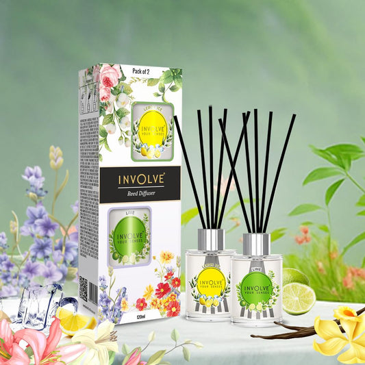 Involve Pura Reed Diffuser Set |Oil Diffuser with Free 10 Reed Sticks | 120ml (Pack of 2)