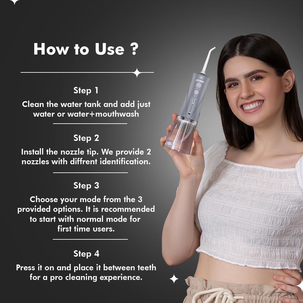 Perfora Power Dental Water Flosser - 300ml | 2 Year Warranty  (Grey)