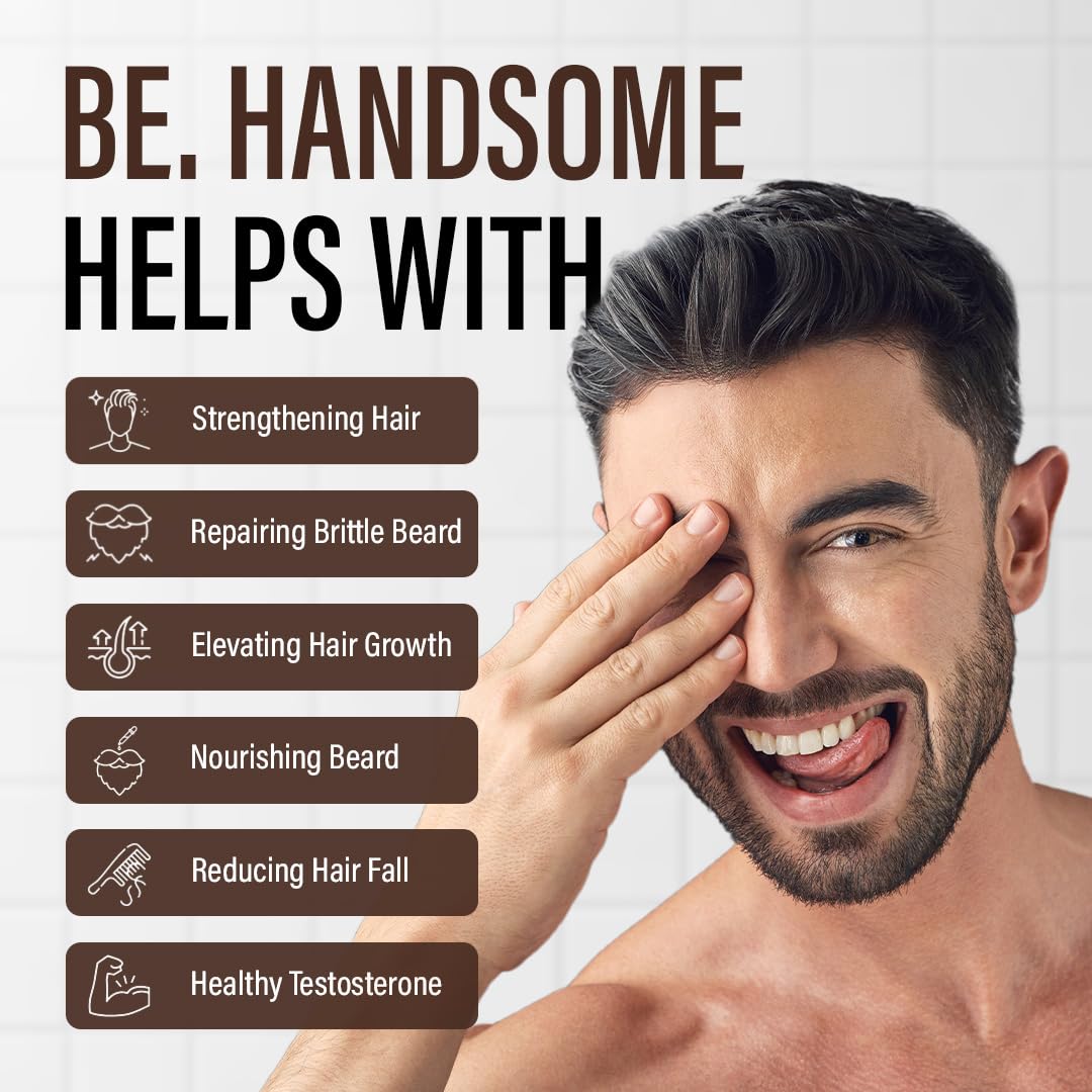 Be. Handsome Biotin Tablets for Hair Growth & Beard Enhancement for Men | 60 Capsules