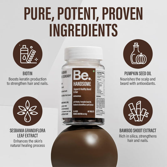 Be. Handsome Biotin Tablets for Hair Growth & Beard Enhancement for Men | 60 Capsules