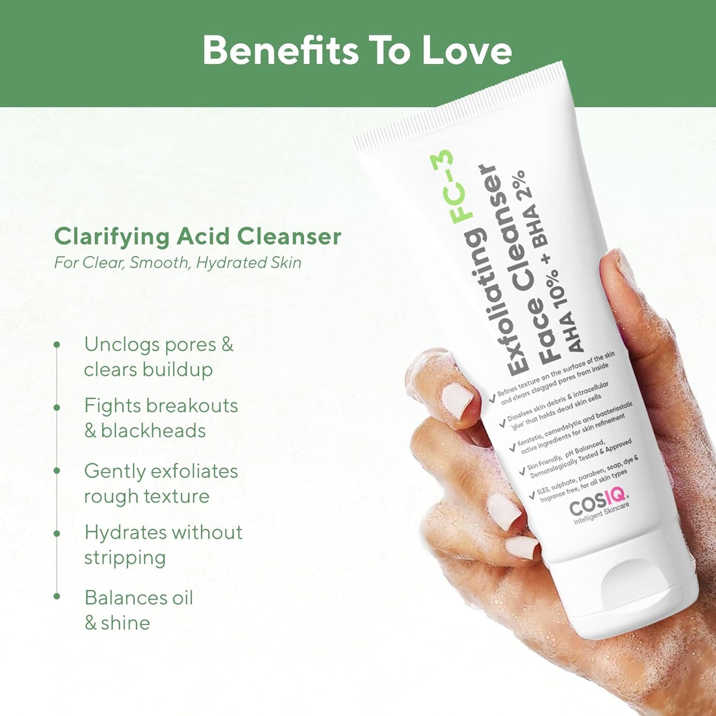 Cos-IQ Exfoliating Face Wash for Oily & Dry Skin | Face Cleanser for Acne, Pimples, Skin Brightening, Dirt & Oil Control | 100ml