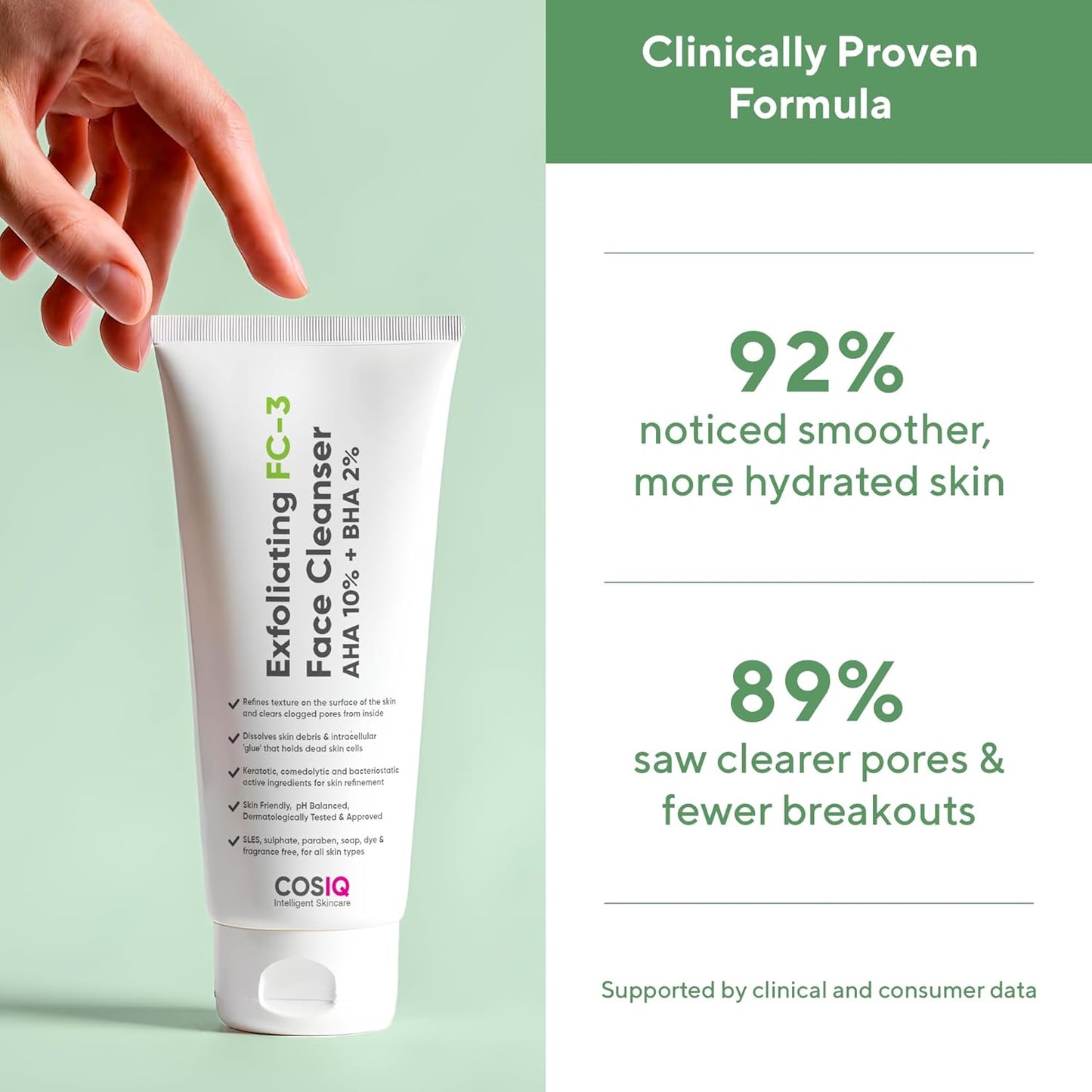 Cos-IQ Exfoliating Face Wash for Oily & Dry Skin | Face Cleanser for Acne, Pimples, Skin Brightening, Dirt & Oil Control | 100ml