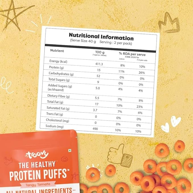 Troovy Healthy High Protein Puffs | Tangy Tomato Flavour | Pack of 3 (3 X 80 gm)