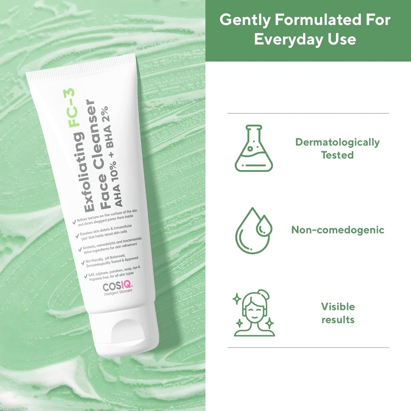 Cos-IQ Exfoliating Face Wash for Oily & Dry Skin | Face Cleanser for Acne, Pimples, Skin Brightening, Dirt & Oil Control | 100ml