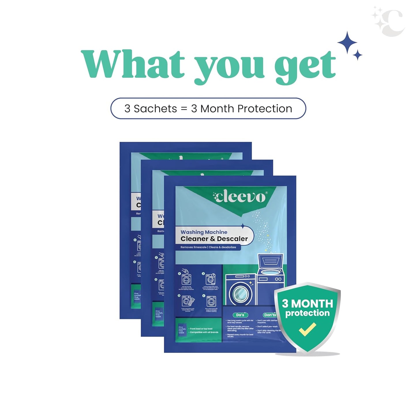 Cleevo Washing Machine Cleaner Powder/Descaler | (Pack of 3) | Front & Top Load Safe