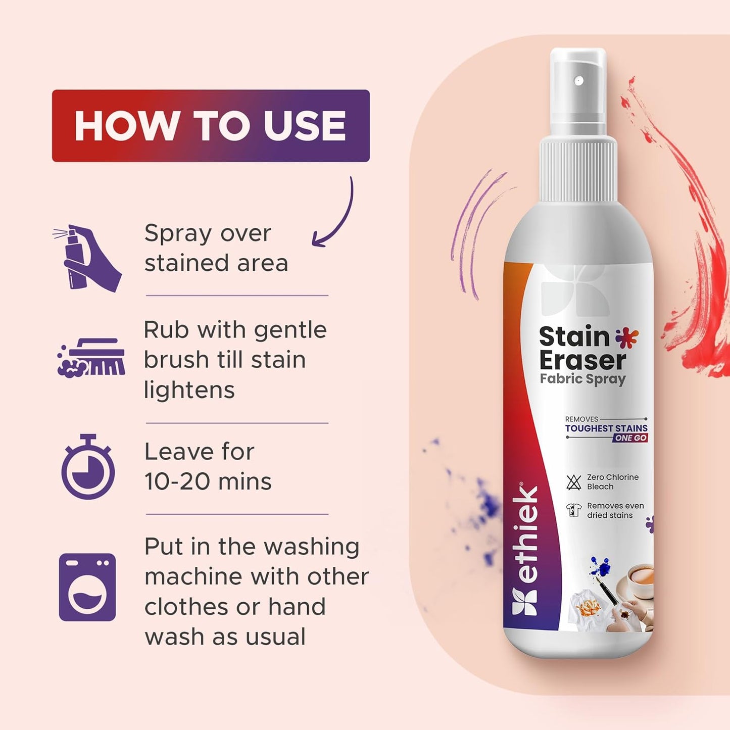 Stain Eraser - Instant Stain Remover Fabric Spray, Remover for Fresh and Old Stains like Ink, Pen, Sketchpen, Tea, Coffee| 75 ml