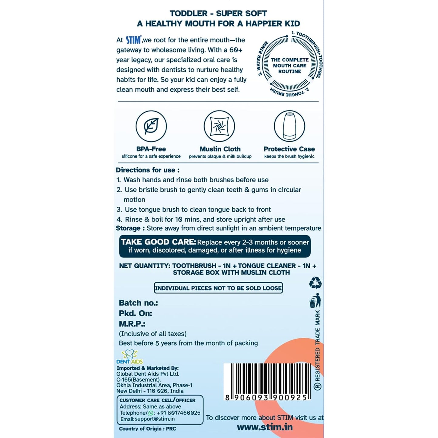 STIM Junior Toddler Kit - 2-in-1 Baby Toothbrush Set