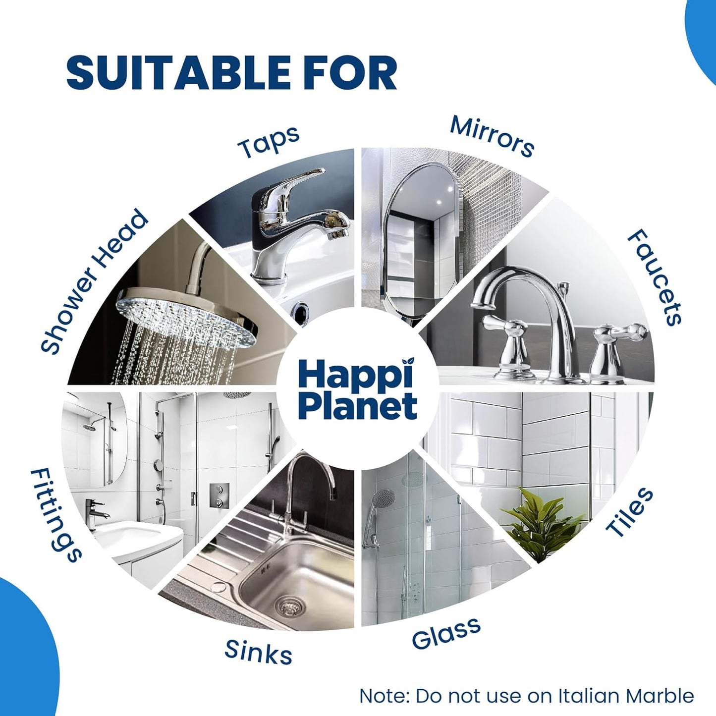 Happi Planet | Tap Cleaner & Limescale Remover |Suitable for Bathroom, Tap, Shower, Tiles, Mirror| 500ml