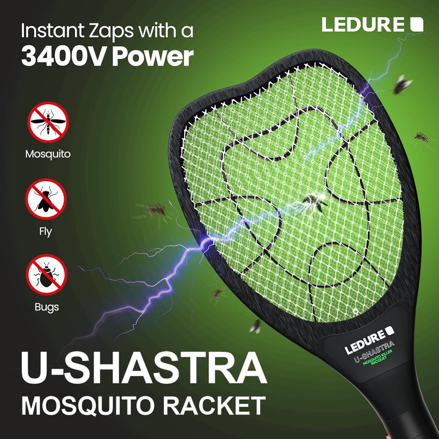 UShastra Mosquito Racket Bat | Rechargeable Electric Fly Swatter I Shock Proof Racket