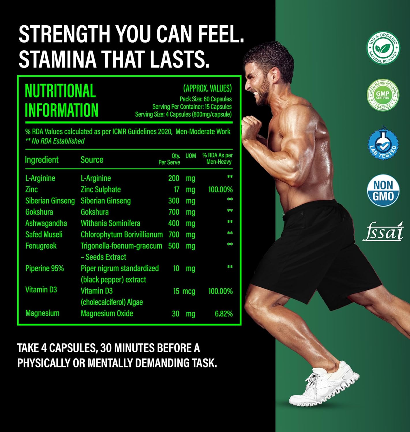 Be. Alpha Testosterone Support for Men | For Energy, Stamina, Vitality & Muscle Mass | (60 capsules)