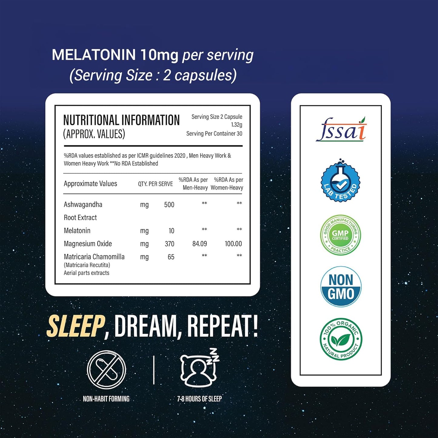 Be. On DND Natural Sleep Supplement |Melatonin 10mg | 60 Capsules